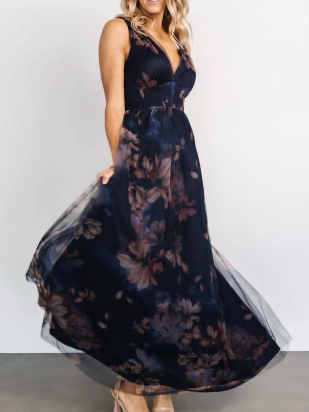 Baltic Born Kamila Tulle Maxi Dress Dark Blue Floral Size 1XL 1X NWT Wedding